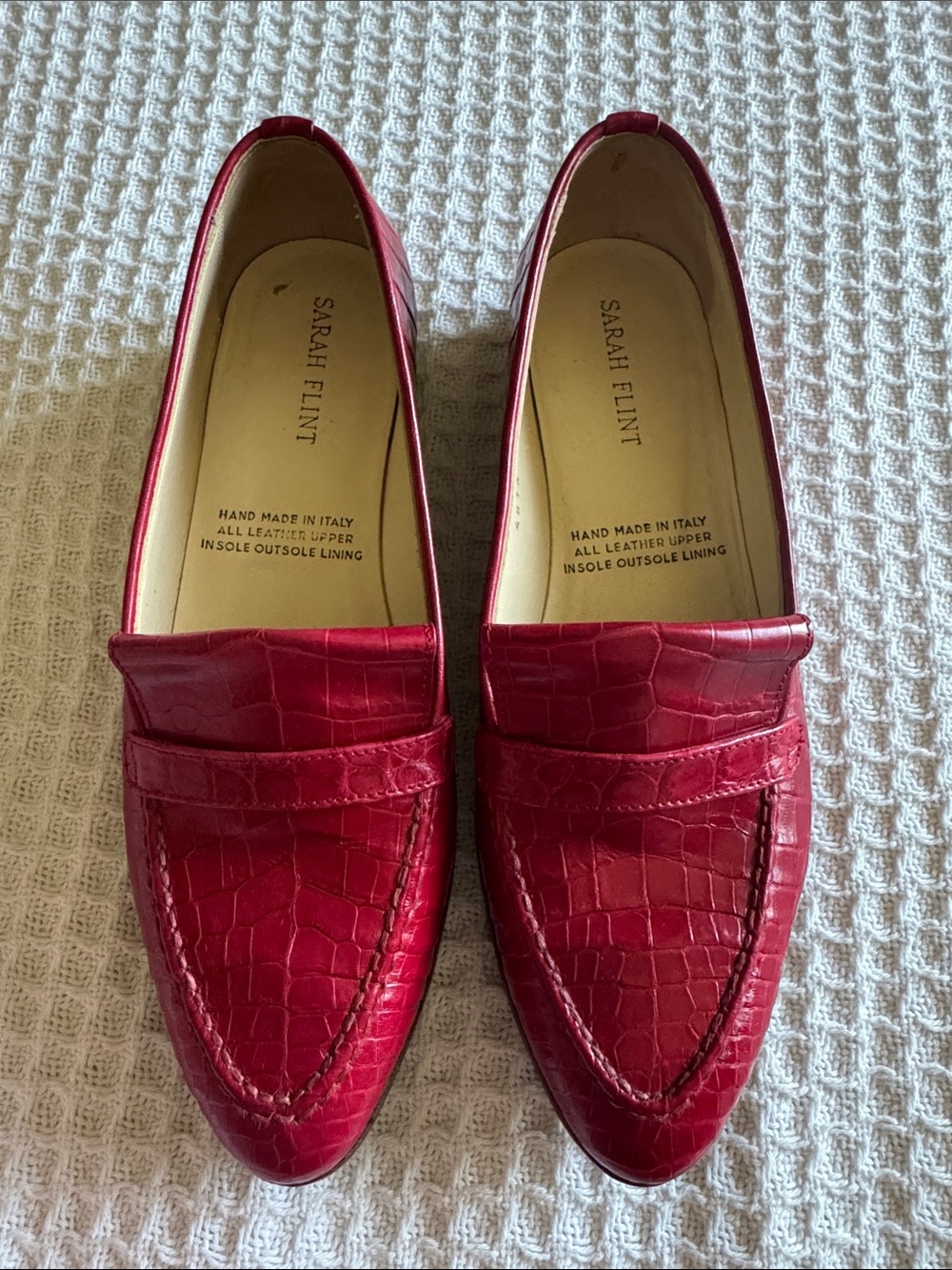Sarah Flint Red Croc-Embossed Penny Loafers